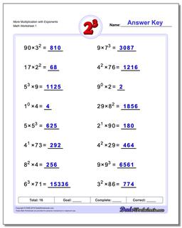 Exponents Worksheets