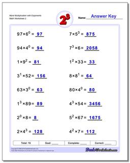More Multiplication Worksheet with Exponents /worksheets/exponents.html