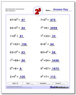 Exponents Worksheets