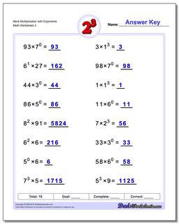 Exponents Worksheets