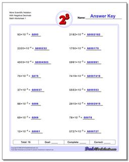 More Scientific Notation With Negative Decimals Exponents Worksheet
