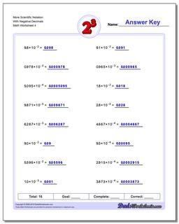 More Scientific Notation With Negative Decimals Worksheet