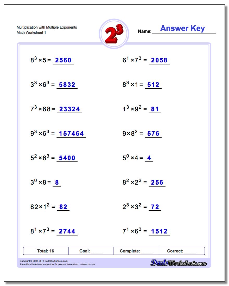 Exponents With Multiplication And Division Worksheet Answers 