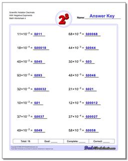 Scientific Notation Decimals With Negative Exponents Worksheet