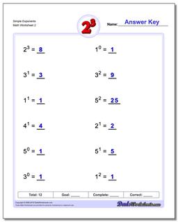 Simple Exponents /worksheets/exponents.html Worksheet
