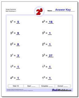 Exponents Worksheets