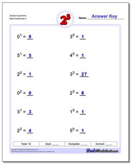 Exponents Worksheets