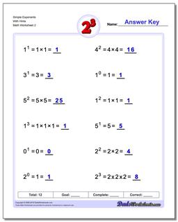 Exponents Worksheets