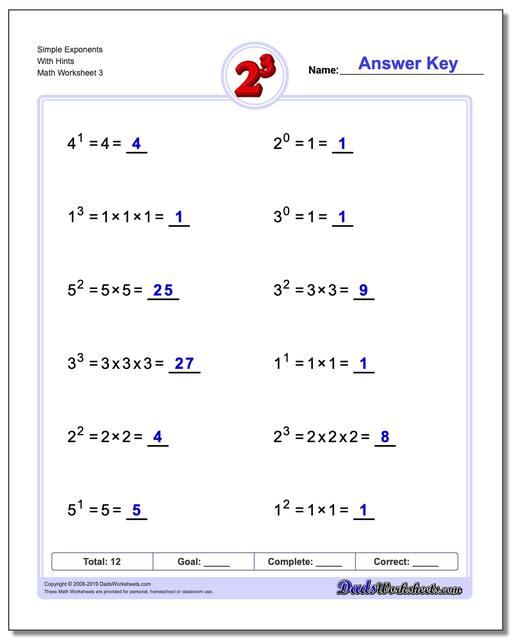 Power Of Exponents Worksheet