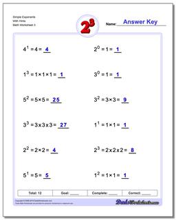 Exponents Worksheets