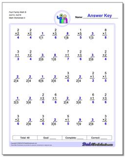 Fact Family Math B 2x2=4, 3x2=6 Worksheet