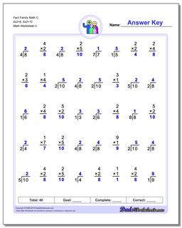 Fact Family Math C 4x2=8, 5x2=10 Worksheet