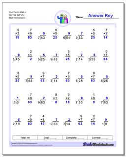 Fact Family Math J 9x7=63, 5x5=25 /worksheets/fact-family-math.html Worksheet