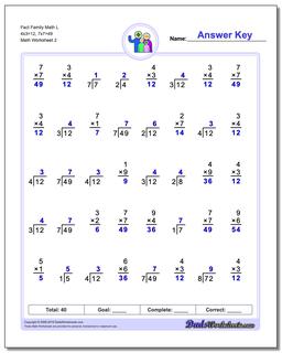Fact Family Math L 4x3=12, 7x7=49 /worksheets/fact-family-math.html Worksheet