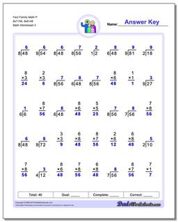 Fact Family Math P 8x7=56, 8x6=48 Worksheet