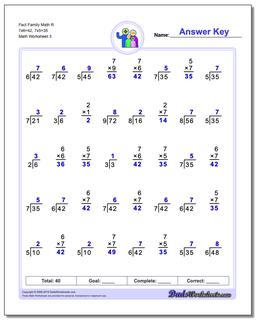 Fact Family Math R 7x6=42, 7x5=35 Worksheet