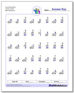 Fact Family Math R 7x6=42, 7x5=35 Worksheet