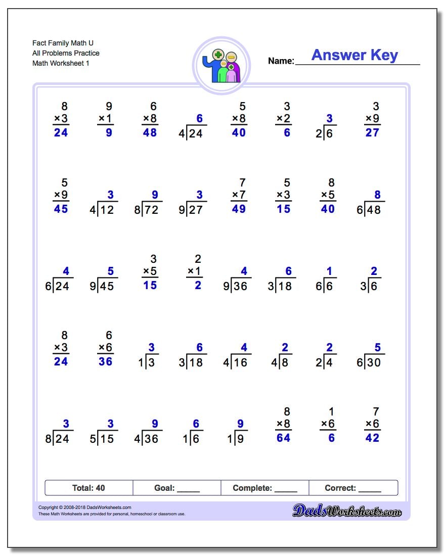 Fact Family Worksheet Math U All Problems Practice
