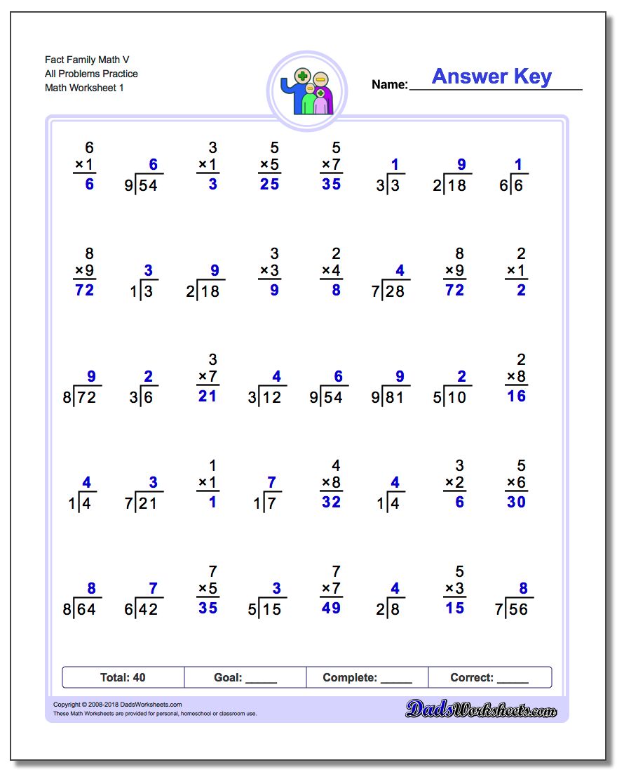 Fact Family Worksheet Math V All Problems Practice
