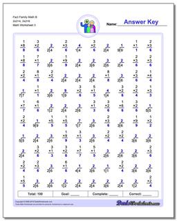 Fact Family Math B 2x2=4, 3x2=6 Worksheet