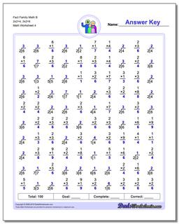 Fact Family Math B 2x2=4, 3x2=6 Worksheet