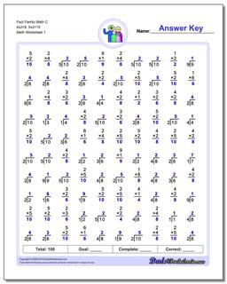 Fact Family Worksheet Math C 4x2=8, 5x2=10