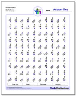 Fact Family Math C 4x2=8, 5x2=10 Worksheet