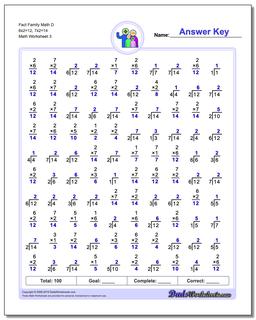 Fact Family Math D 6x2=12, 7x2=14 Worksheet