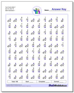 Fact Family Worksheet Math F 8x2=16, 9x2=18