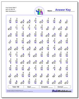 Fact Family Math F 8x2=16, 9x2=18 Worksheet