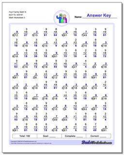 Fact Family Math N 6x3=18, 9x9=81 Worksheet