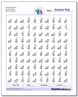 Fact Family Math P 8x7=56, 8x6=48 Worksheet