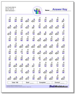 Fact Family Worksheet Math Q 8x5=40, 8x4=32