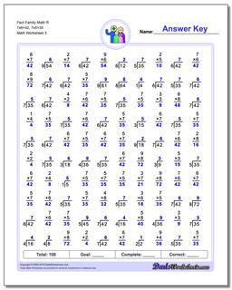 Fact Family Math R 7x6=42, 7x5=35 Worksheet