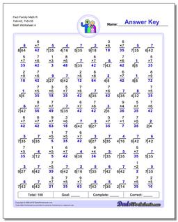 Fact Family Math R 7x6=42, 7x5=35 Worksheet