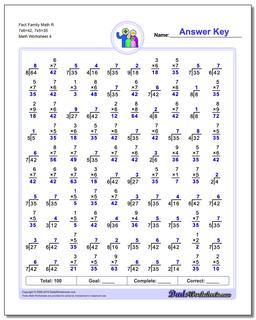 Fact Family Math R 7x6=42, 7x5=35 Worksheet