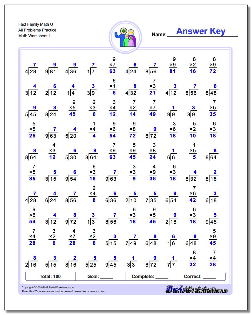 Fact Family Worksheet Math U All Problems Practice
