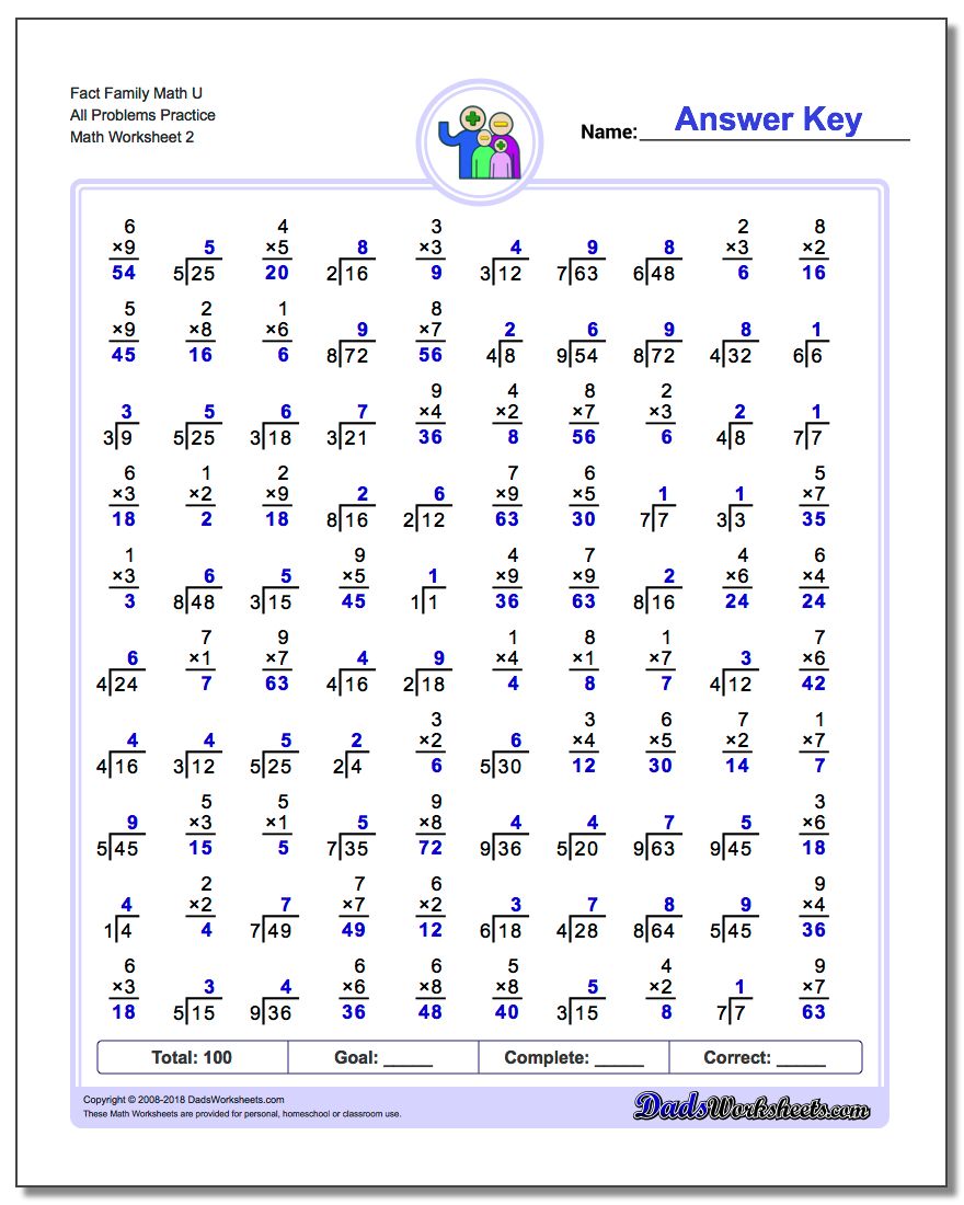 Fact Family Math U All Problems Worksheet Practice www.dadsworksheets.com/worksheets/fact-family-math.html