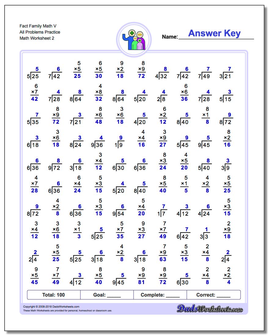 Fact Family Math V All Problems Worksheet Practice www.dadsworksheets.com/worksheets/fact-family-math.html
