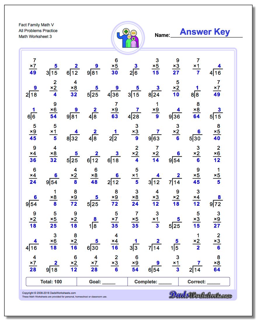 Fact Family Math V All Problems Worksheet Practice