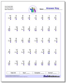 Fact Family Worksheets