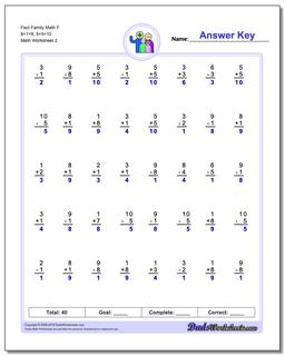 Fact Family Math F 8+1=9, 5+5=10 /worksheets/fact-family-math.html Worksheet