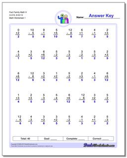 Fact Family Worksheet Math H 3+2=5, 6+6=12