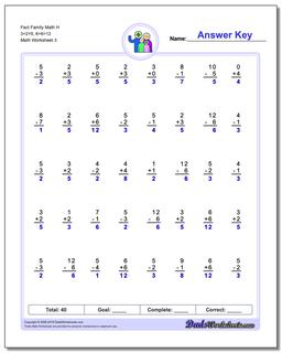 Fact Family Math H 3+2=5, 6+6=12 Worksheet