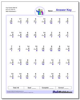 Fact Family Math M 8+2=10, 8+6=14 Worksheet