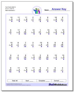 Fact Family Math N 9+2=11, 9+6=15 /worksheets/fact-family-math.html Worksheet