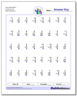 Fact Family Math P 5+3=8, 8+7=15 /worksheets/fact-family-math.html Worksheet