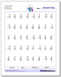 Fact Family Worksheets