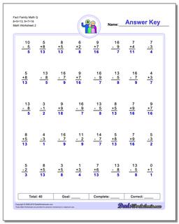 Fact Family Math Q 8+5=13, 9+7=16 /worksheets/fact-family-math.html Worksheet