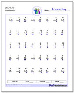 Fact Family Math T 8+3=11, 9+4=13 /worksheets/fact-family-math.html Worksheet